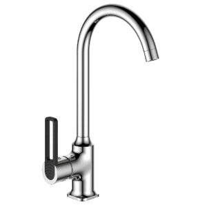 Hình đại diện vòi rửa chén nóng lạnh Eurolife EL-KM12 với thiết kế thân cong, mạ Chrome 5 lớp và tay gạt màu đen hiện đại.