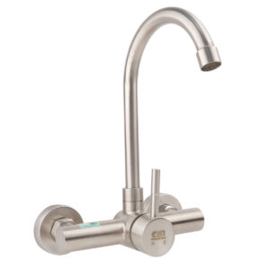Vòi rửa chén nóng lạnh Eurolife EL-T018AT bằng Inox SUS 304 xước mờ, thiết kế âm tường cổ ngỗng, cần vòi quay 360 độ hiện đại.