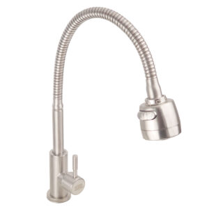 Vòi rửa chén lạnh Eurolife EL-RC09 bằng Inox 304 màu xước mờ, thiết kế cần lò xo, cần vòi xoay 360 độ và đầu vòi 2 chế độ.
