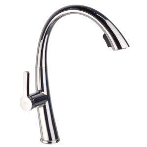 Vòi rửa chén nóng lạnh dây kéo Eurolife EL-KM07 bằng Đồng H61, mạ Chrome 5 lớp, thiết kế thân cong trắng bạc sang trọng