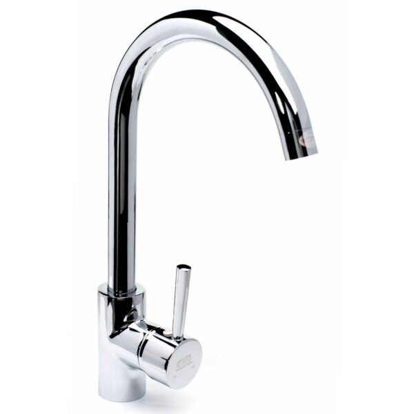 Vòi rửa chén nóng lạnh Eurolife EL-KM01 thân Đồng mạ Chrome, thiết kế cần cong cao, cần quay 360 độ và phù hợp nhiều không gian bếp.