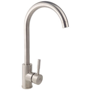 Hình đại diện vòi rửa chén nóng lạnh Eurolife EL-KM09 với thiết kế cần cong, thân inox xước mờ và tay gạt điều chỉnh nước nóng lạnh.