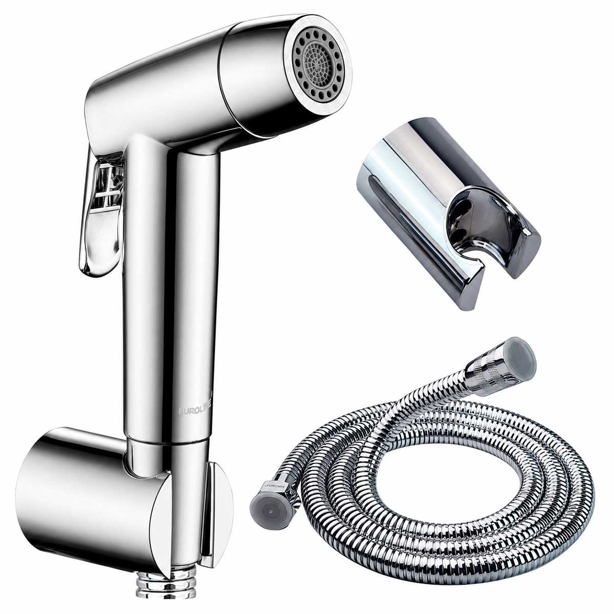 Vòi xịt vệ sinh Eurolife EL-X12-T mạ Chrome gồm tay xịt hai chế độ, khóa rảnh tay, dây dẫn 120 cm và bát gác.