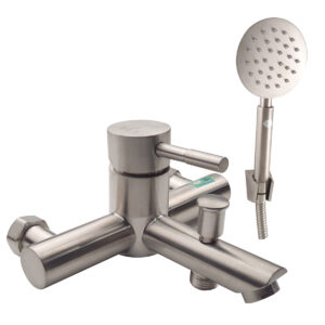 Hình đại diện củ sen nóng lạnh Eurolife EL-1201 với thân Inox SUS 304, bề mặt xước mờ, thiết kế dạng ống tròn thanh mảnh và bộ tay sen tăng áp đi kèm.