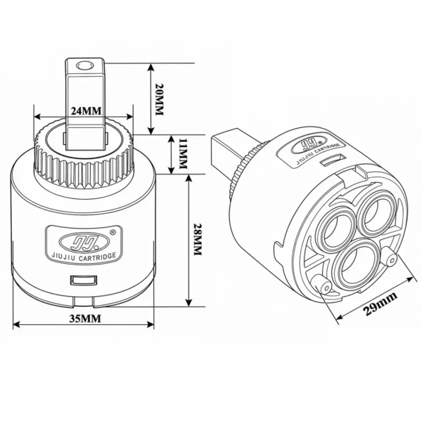 Bản vẽ kỹ thuật lõi van Ceramic Eurolife EL-KC35 đường kính 35 mm với các kích thước chi tiết