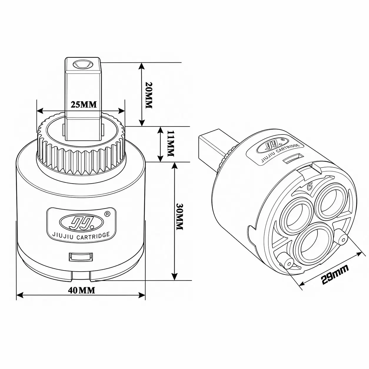 Bản vẽ kỹ thuật cartridge Ceramic Eurolife EL-KC40 đường kính 40 mm với thông số kích thước