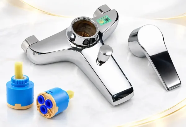 Lõi van Ceramic Eurolife đặt cạnh sen vòi tháo tay gạt minh họa ứng dụng bảo trì công trình